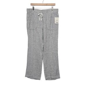 Athleta Linen Striped Wide Leg Pants Womens Size 14 Gray White Drawstring Casual